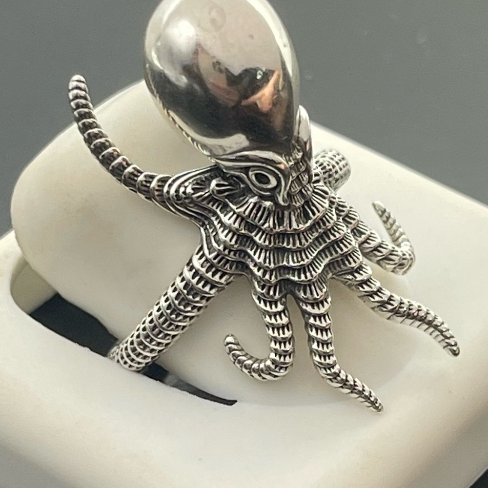 Size 9 Solid 924 Silver Steampunk Octopus Ring - image 3